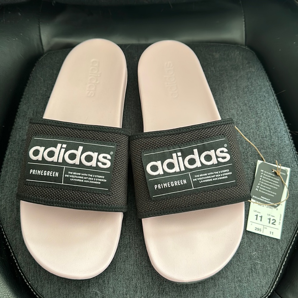 NWT Adidas Adilette Primegreen pink/black slides size unisex 11M/12F
